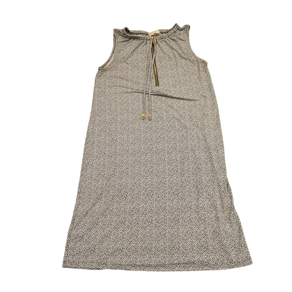 Michael Kors Shift Dress‎ Womens XS Olive Green Leaf Print Sleeveless Gold Zip